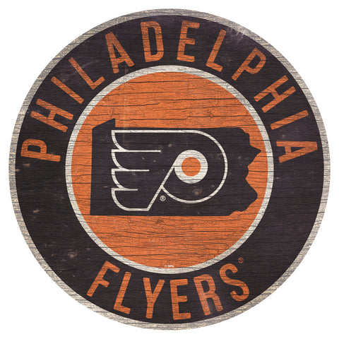 Philadelphia Flyers Sign Wood 12" Round State Design