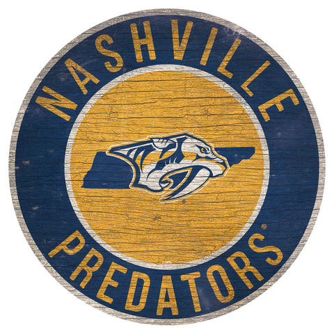 Nashville Predators Sign Wood 12" Round State Design
