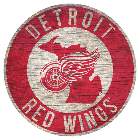 Detroit Red Wings Sign Wood 12" Round State Design