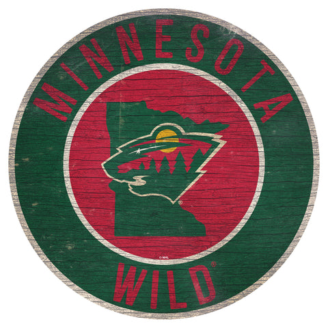 Minnesota Wild Sign Wood 12" Round State Design