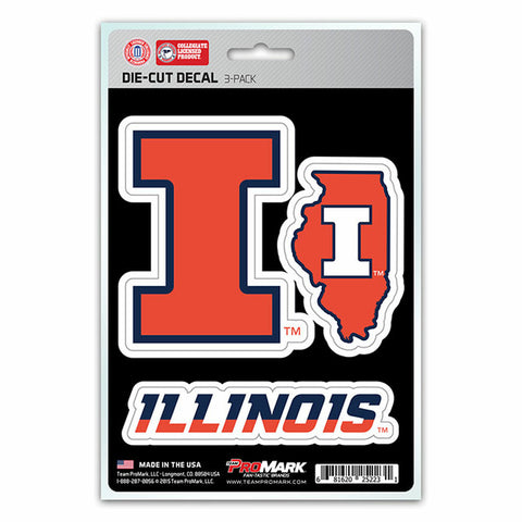 ~Illinois Fighting Illini Decal Die Cut Team 3 Pack~ backorder