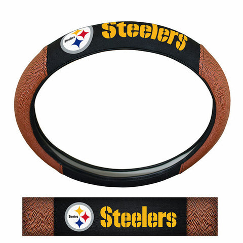 ~Pittsburgh Steelers Steering Wheel Cover Premium Pigskin Style~ backorder