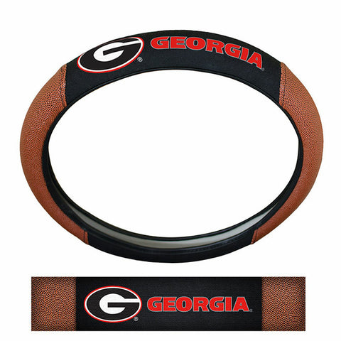 ~Georgia Bulldogs Steering Wheel Cover Premium Pigskin Style - Special Order~ backorder