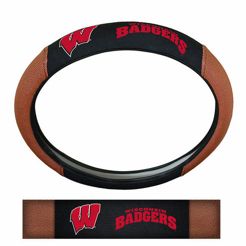 ~Wisconsin Badgers Steering Wheel Cover - Premium Pigskin - Special Order~ backorder