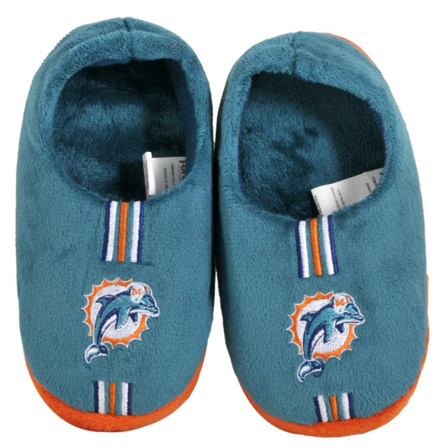 Pantuflas de los Miami Dolphins, para jóvenes, talla 4 a 7, a rayas (caja de 12 unidades) CO