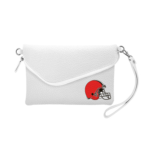 Cleveland Browns Purse Pebble Fold Over Crossbody White
