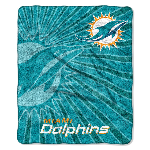 Manta de los Miami Dolphins de 50 x 60 pulgadas con diseño estroboscópico de sherpa