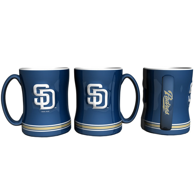 Taza de café de los Padres de San Diego de 14 oz con relieve esculpido