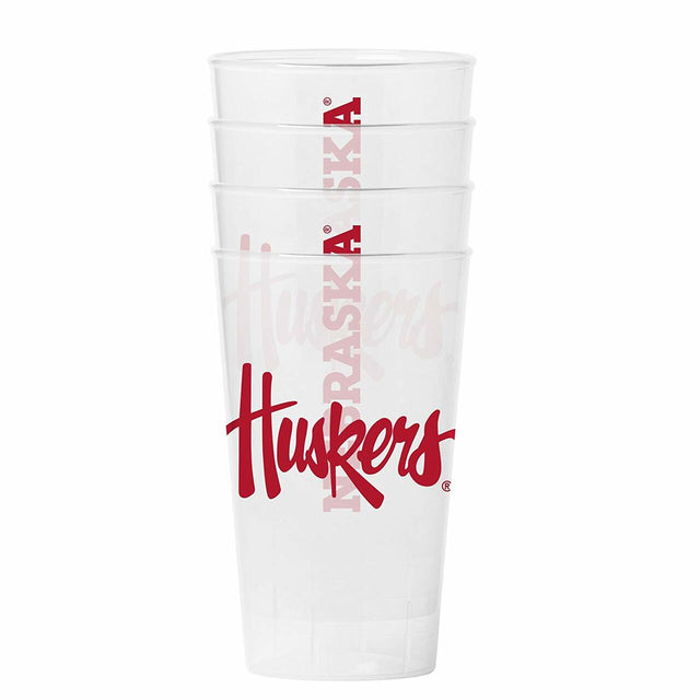 Vaso de pinta de Nebraska Cornhuskers de 16 oz, plástico transparente, paquete de 4