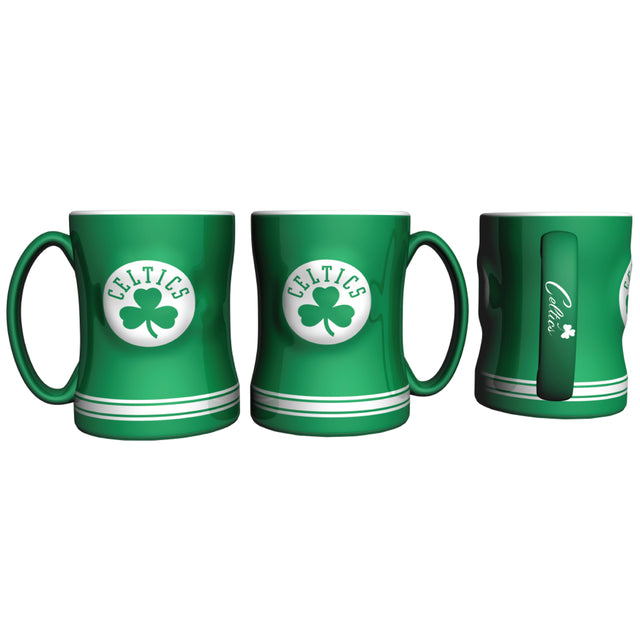 Taza de café Boston Celtics de 14 oz con relieve esculpido