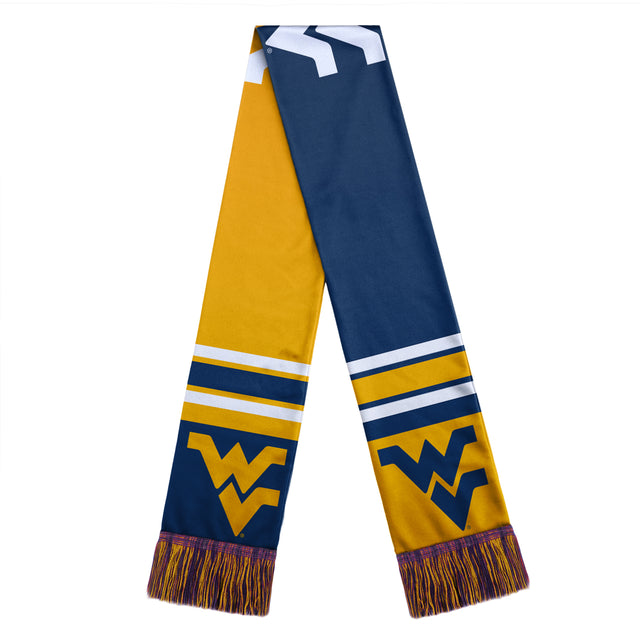 Bufanda de los Mountaineers de West Virginia con diseño de logotipo grande y bloques de colores