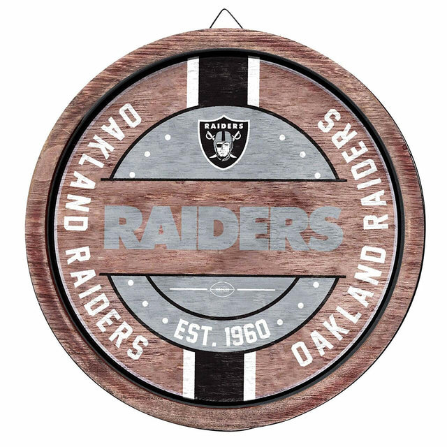 Letrero de madera con diseño de barril de los Oakland Raiders