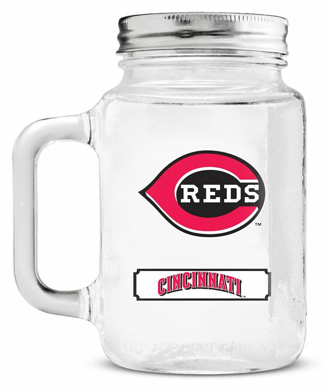 Cincinnati Reds Mason Jar Glass With Lid