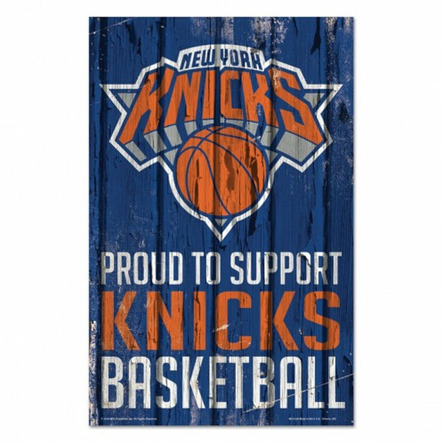 Cartel de madera de 11 x 17 de los New York Knicks: orgullosos de apoyar el diseño