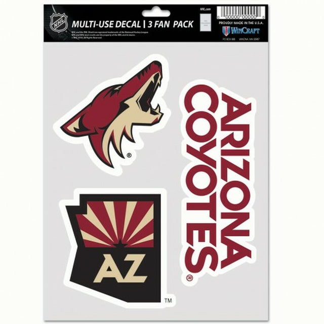 Paquete de 3 calcomanías multiusos de los Arizona Coyotes para abanicos