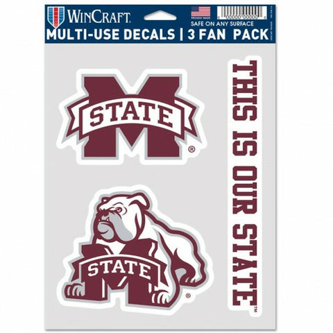 ~Mississippi State Bulldogs Decal Multi Use Fan 3 Pack Special Order~ backorder