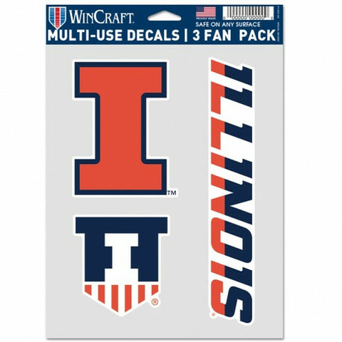 ~Illinois Fighting Illini Decal Multi Use Fan 3 Pack Special Order~ backorder