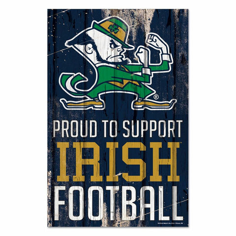 Notre Dame Fighting Irish Sign 11x17 Wood Proud to Support Design Leprechaun