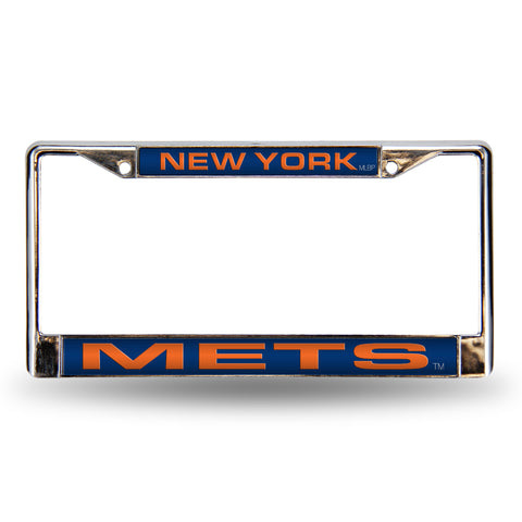~New York Mets Laser Cut License Plate Frame - Blue with Orange Letters~ backorder