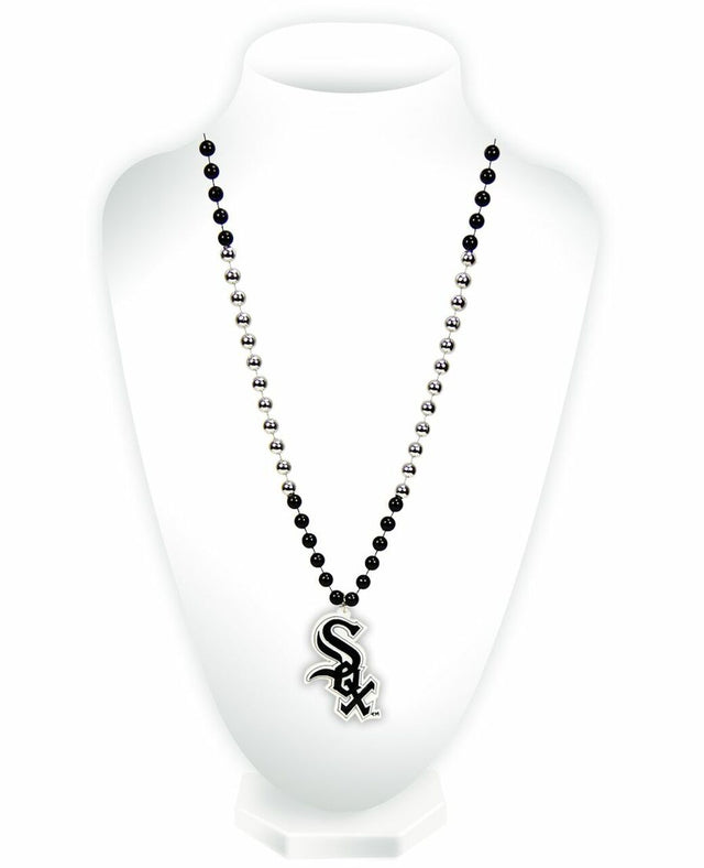 Chicago White Sox Beads with Medallion Mardi Gras Style