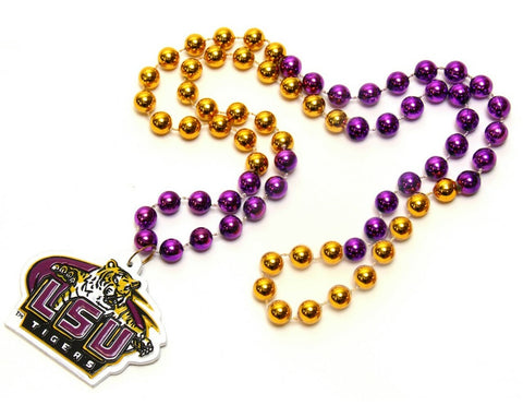 ~LSU Tigers Mardi Gras Beads with Medallion - Special Order~ backorder