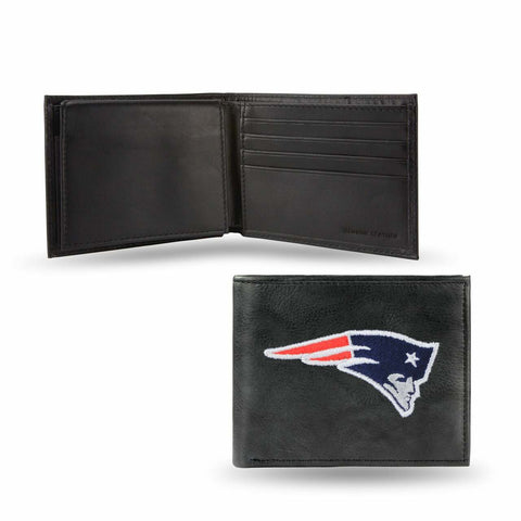 New England Patriots Wallet Billfold Leather Embroidered Black