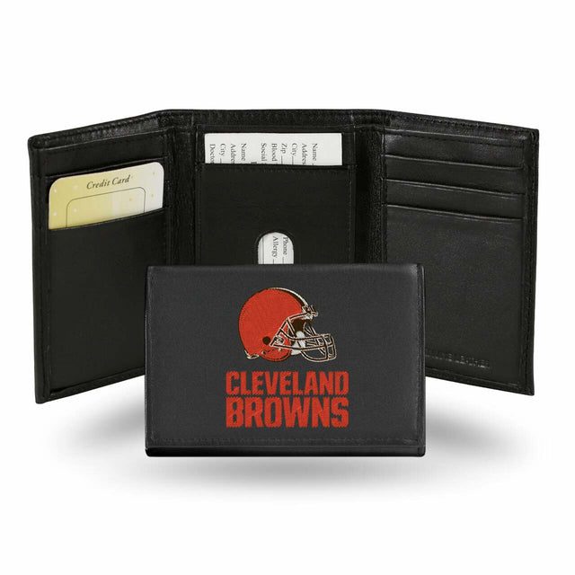 Cartera de los Cleveland Browns con tres pliegues de cuero bordado