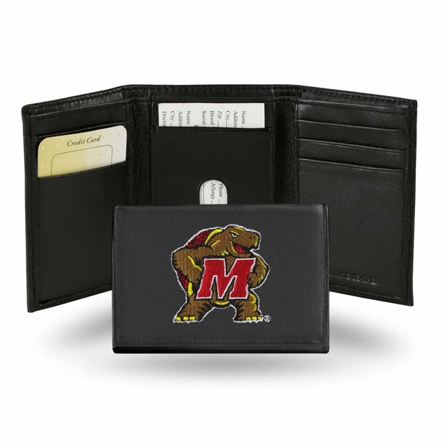 Cartera de piel con tres pliegues de los Maryland Terrapins bordada